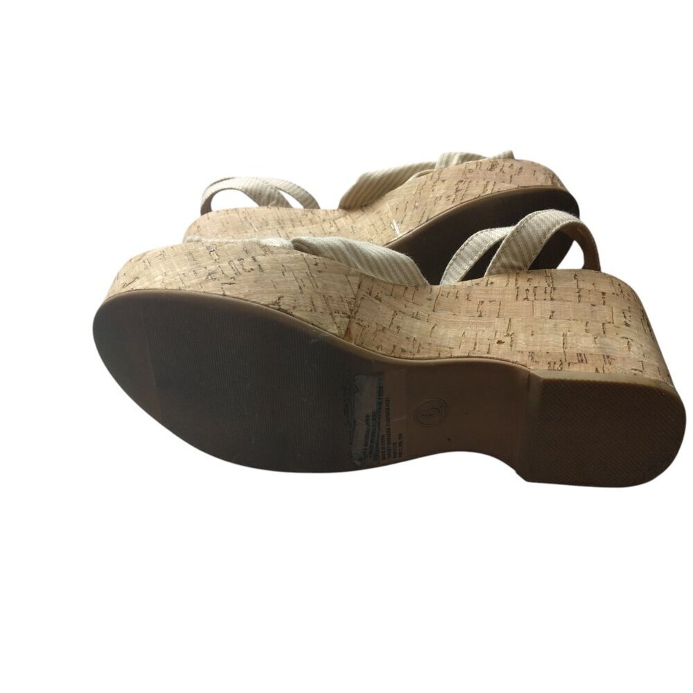 Universal Thread Women's Size 6 Cork Wedge High Heel Platform Sandals Beige - Picture 6 of 6